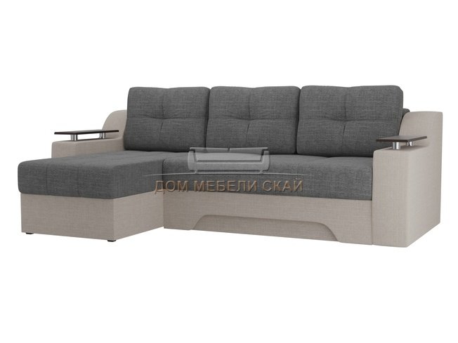 Угловой диван-кровать левый Сенатор, серый/бежевый/рогожка