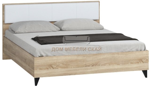 Кровать двуспальная Ривьера с ножками и мягким изголовьем 1600, дуб сонома/экокожа