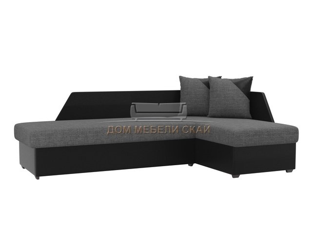 Угловой диван-кровать правый Андора, серый/черный/рогожка/экокожа