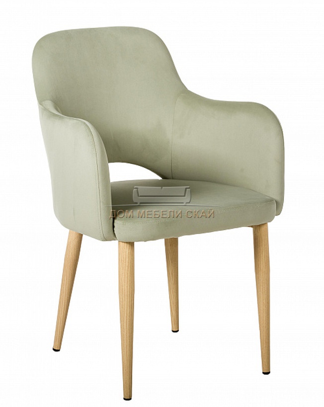Стул-кресло Ledger, велюровый светло-зеленого цвета/натуральный дуб