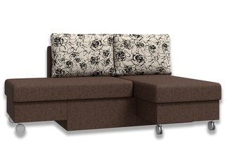 Угловой диван-кровать Лира трансформер, коричневый/рогожка/флок розы