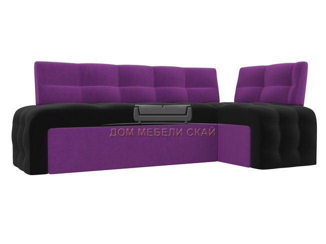 Кухонный угловой диван правый Люксор, черный/фиолетовый/микровельвет