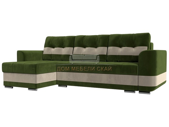 Угловой диван-кровать левый Честер, зеленый//бежевый/микровельвет