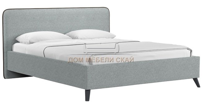 Кровать двуспальная Миа 160х200, купер 18 жаккард серый/кант лайт 10 велюр коричневый