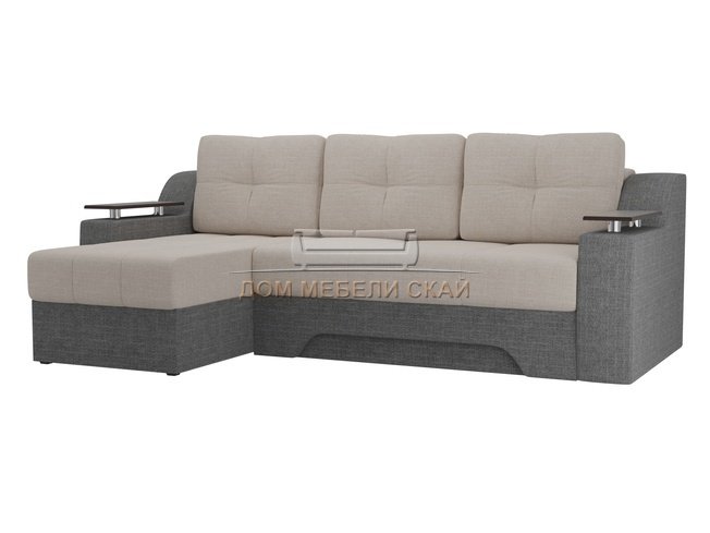 Угловой диван-кровать левый Сенатор, бежевый/серый/рогожка