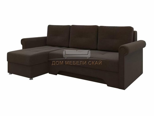Угловой диван-кровать левый Леон, коричневый/микровельвет