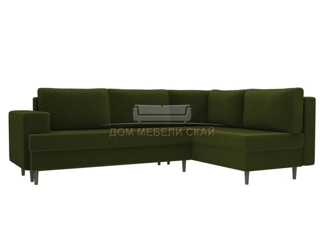 Угловой диван-кровать правый Сильвана, зеленый/микровельвет