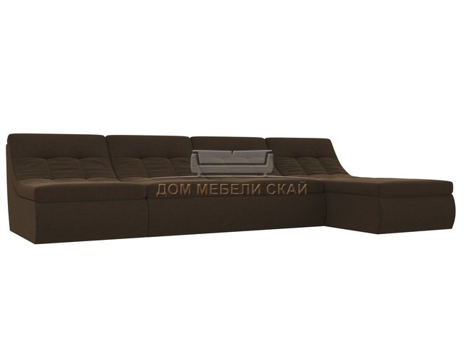 Угловой модульный диван-кровать правый Холидей, коричневый/микровельвет