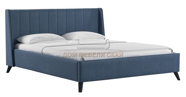 Кровать двуспальная Мелисса 160х200 с ПМ, тори 83 велюр серо-синий
