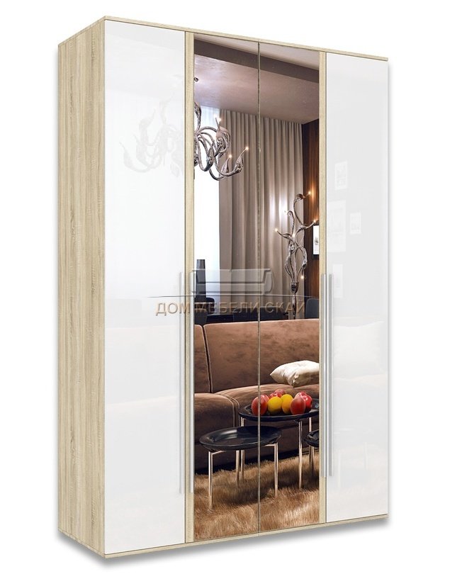 Шкаф Ирма 4-дверный с зеркалом, белый глянец