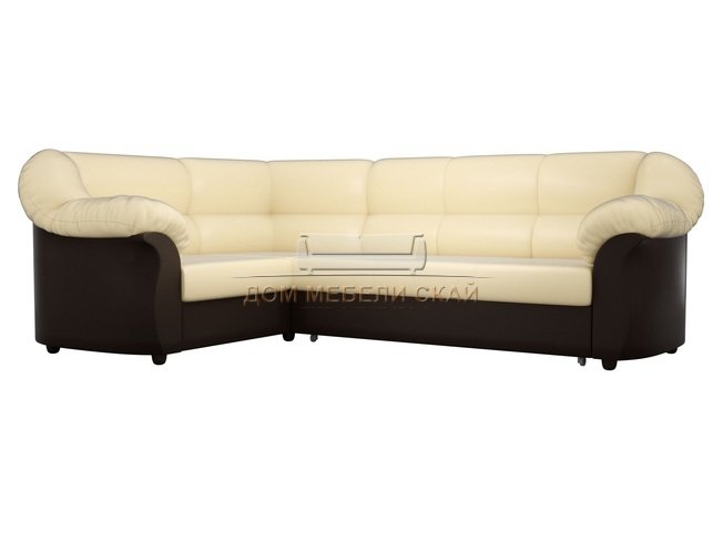 Угловой диван-кровать левый Карнелла, бежевый/коричневый/экокожа