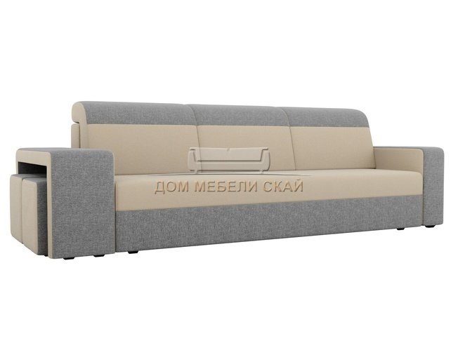 Диван-кровать Модена с двумя пуфами, бежевый/серый/рогожка