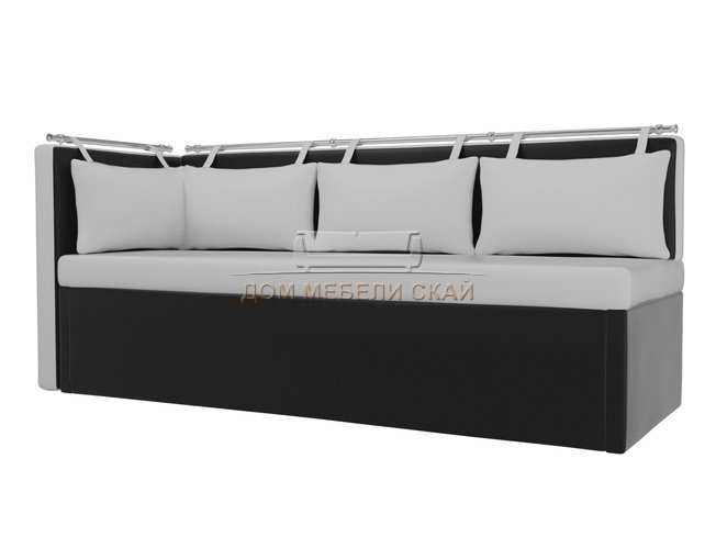 Кухонный угловой диван со спальным местом левый Метро, белый/черный/экокожа