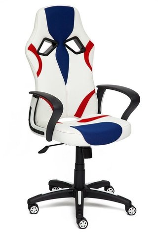 Кресло офисное Ранер Runner, белая экокожа/синяя/красная сетка