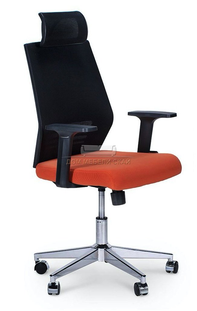 Кресло офисное Престиж, black черный пластик/черная сетка/оранжевая ткань