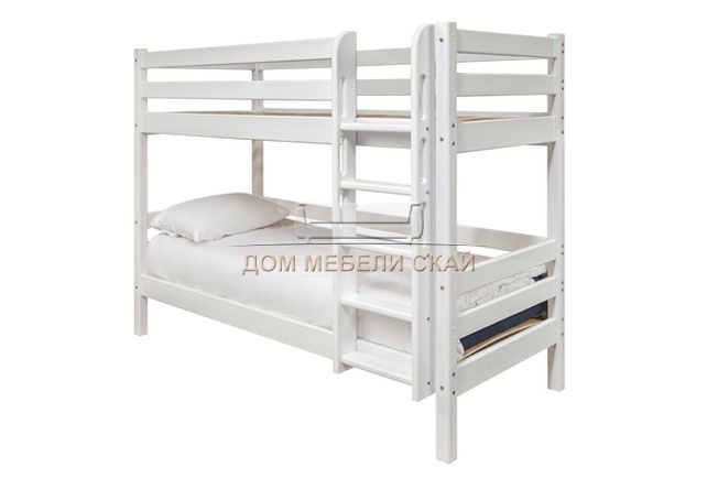 Двухъярусная кровать с прямой лестницей Авалон, белая восковая эмаль