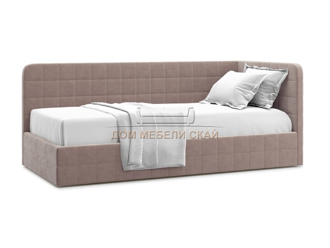 Кровать-кушетка мягкая Tichina 120x200 с ПМ, правая/коричневый велюр velutto 22