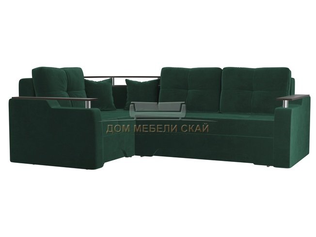 Угловой диван-кровать левый Комфорт, зеленый/велюр