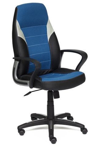 Кресло офисное Интер Inter, черная экокожа/синяя рогожка