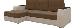 Угловой диван-кровать левый Эмир Б/С, коричневый/бежевый/микровельвет