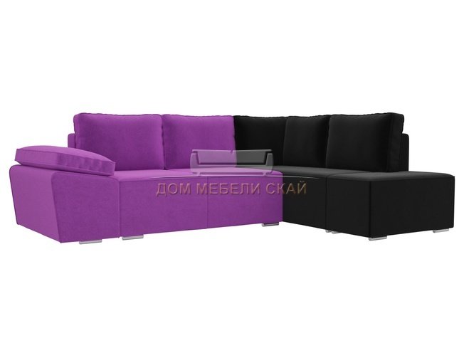 Угловой диван-кровать правый Хавьер, фиолетовый/черный/микровельвет