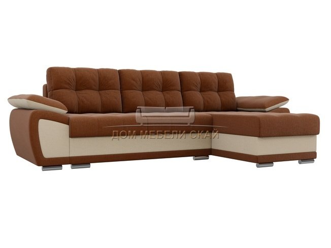 Угловой диван-кровать правый Нэстор, коричневый/бежевый/рогожка