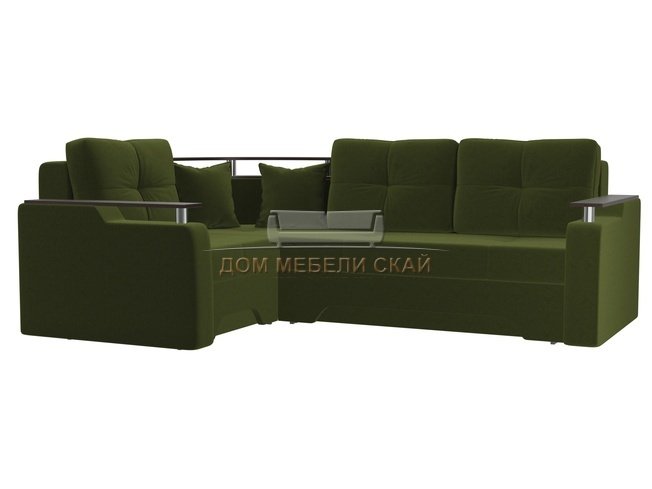 Угловой диван-кровать левый Комфорт, зеленый/микровельвет