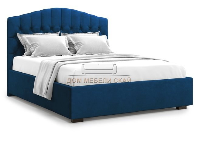 Кровать полутороспальная 140x200 Lugano без подъемного механизма, синий велюр velutto 26
