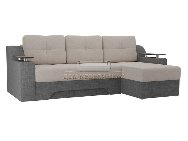 Угловой диван-кровать правый Сенатор, бежевый/серый/рогожка