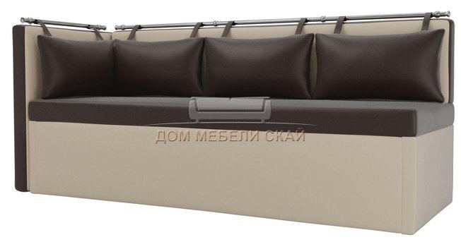 Кухонный угловой диван со спальным местом левый Метро, коричневый/бежевый/экокожа