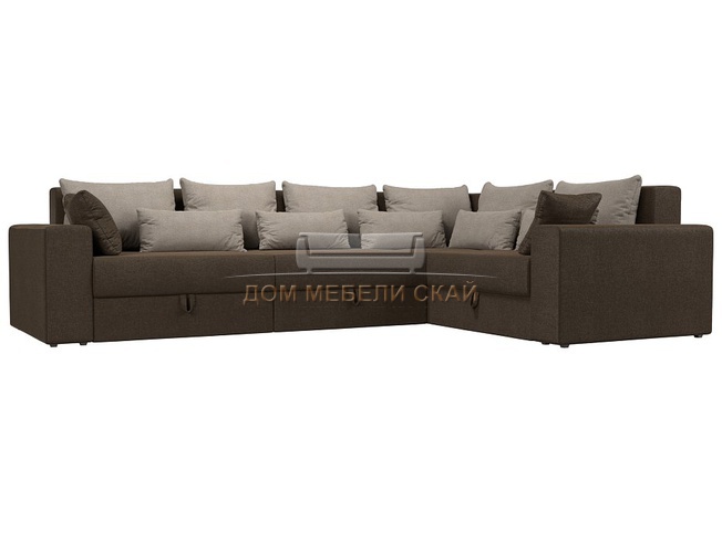 Угловой диван-кровать правый Майами Long, коричневый/бежевый/рогожка