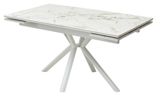 Стол обеденный раскладной МОНАКО 140, белый камень глянец К-11 керамика/белый