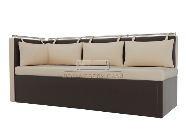 Кухонный угловой диван со спальным местом левый Метро, бежевый/коричневый/экокожа