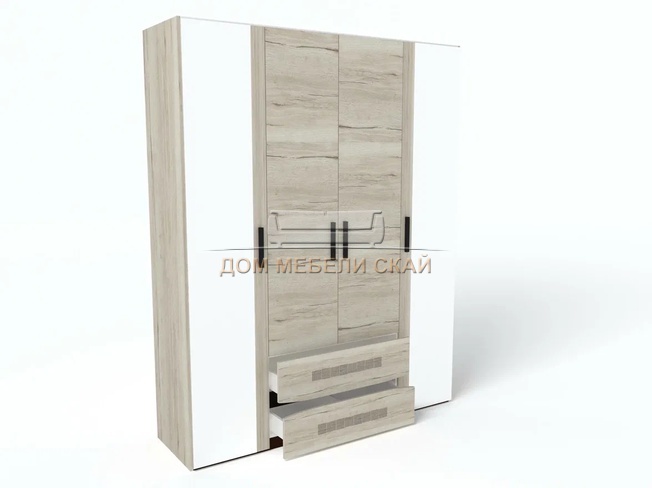 Шкаф 4-дверный с зеркалами Мале, дуб галифакс белый