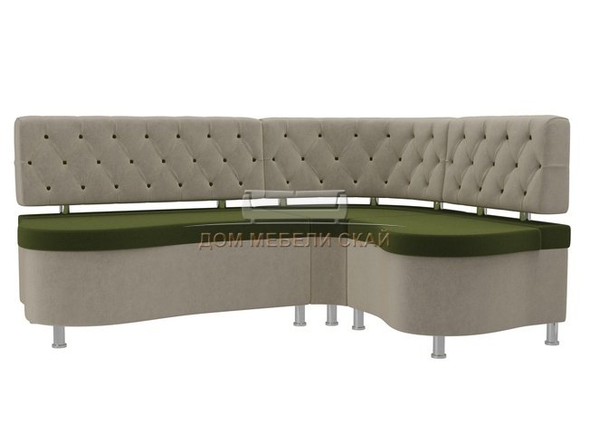 Кухонный угловой диван правый Вегас, зеленый/бежевый/микровельвет