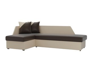 Угловой диван-кровать левый Андора, коричневый/бежевый/экокожа