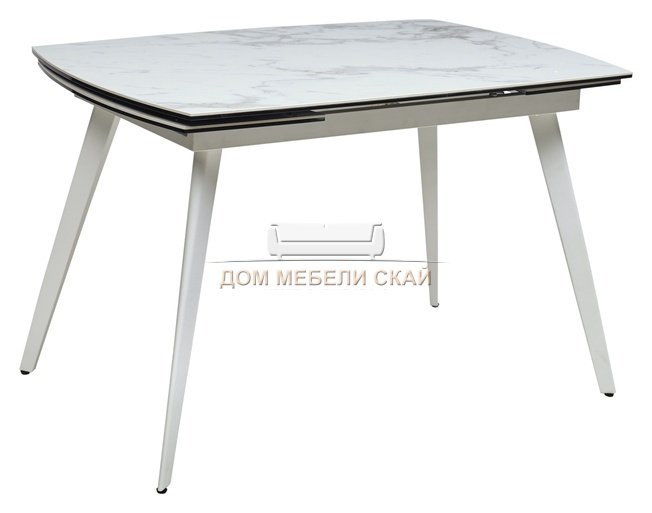 Стол обеденный раздвижной ELIOT 120, HIGH GLOSS STATUARIO керамика под мрамор глянцевая/белый каркас