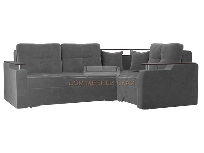 Угловой диван-кровать правый Комфорт, серый/велюр