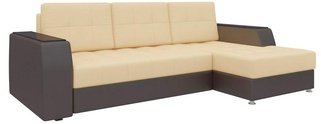 Угловой диван-кровать правый Эмир Б/С, бежевый/коричневый/экокожа