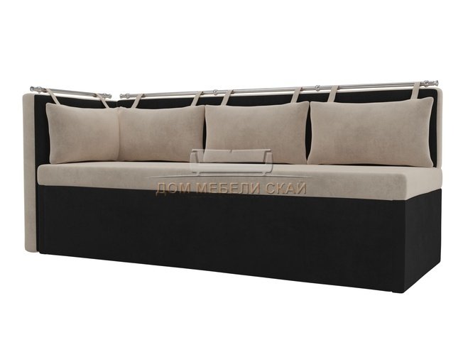Кухонный угловой диван со спальным местом левый Метро, бежевый/черный/велюр