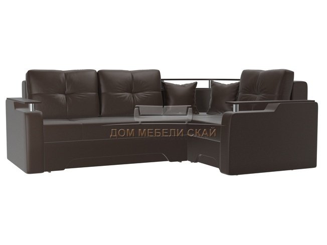 Угловой диван-кровать правый Комфорт, коричневый/экокожа