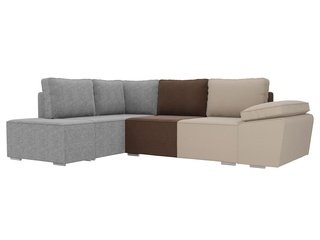 Угловой диван-кровать левый Хавьер, бежевый/коричневый/серый/рогожка