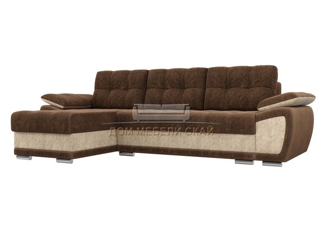 Угловой диван-кровать левый Нэстор, коричневый/бежевый/велюр