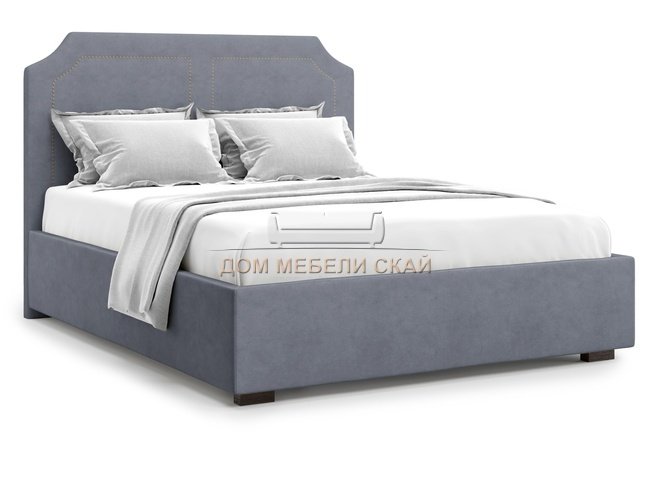 Кровать полутороспальная 140x200 Lago с подъемным механизмом, серый велюр velutto 32