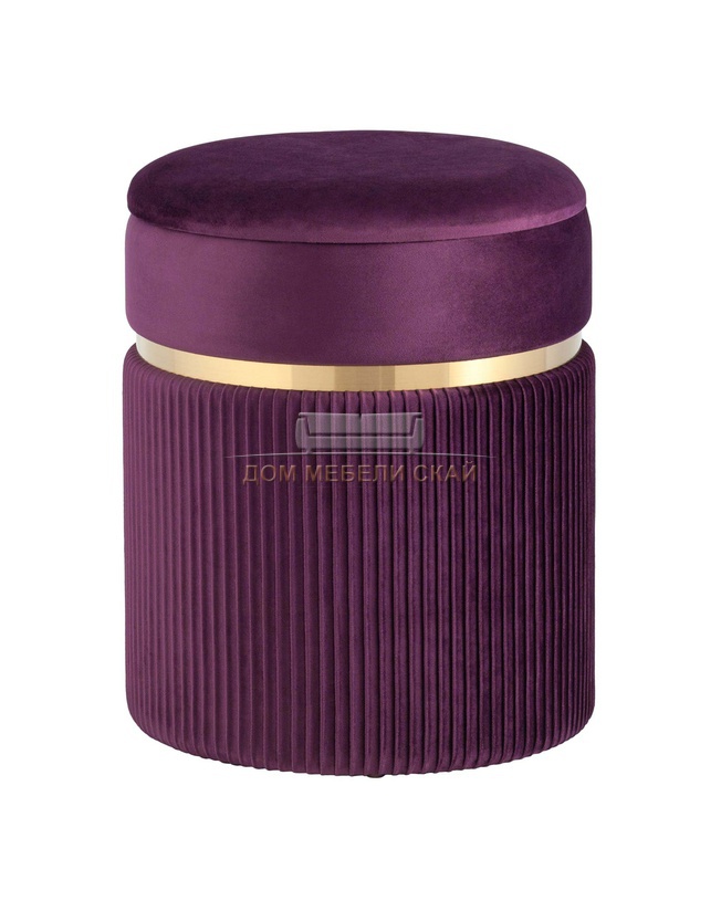 Пуф Миранда с ящиком, велюр сливово-фиолетовый