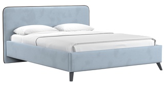 Кровать двуспальная Миа 160х200, велюр светло-серый стальной Аватар 970/кант велюр коричневый Лайт 10