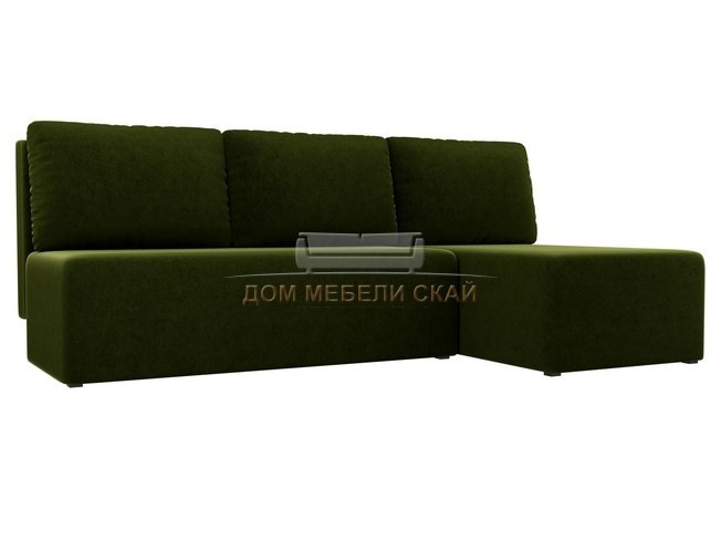 Угловой диван-кровать правый Поло, зеленый/микровельвет