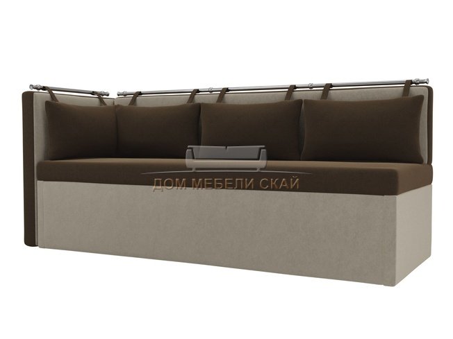 Кухонный угловой диван со спальным местом левый Метро, коричневый/бежевый/микровельвет