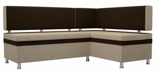 Кухонный угловой диван правый Стайл, бежевый/коричневый/микровельвет