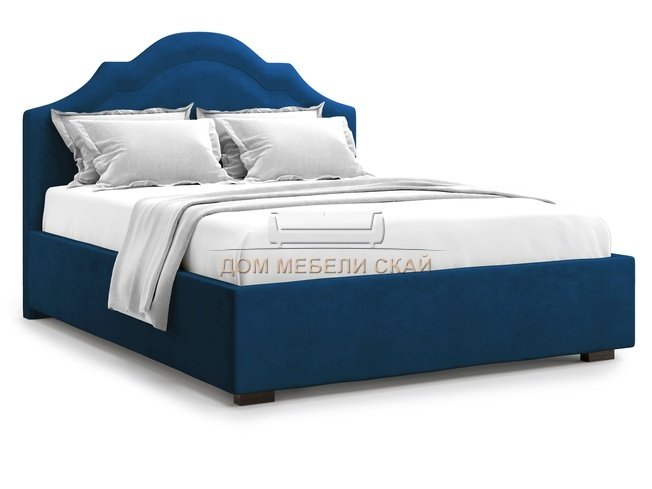 Кровать полутороспальная 140x200 Madzore без подъемного механизма, синий велюр velutto 26